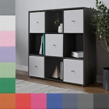 9 Cube Black Wooden Bookcase Shelving Unit with 5 Collapsible Fabric Drawers