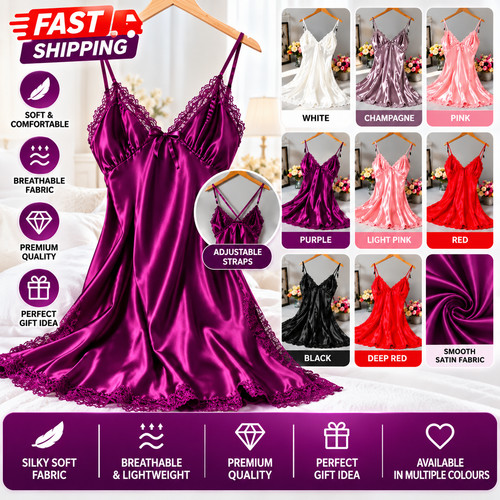 Women satin lace - women's, nightdress