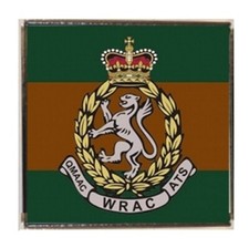 WRAC Women's Royal Army Corps Silver Colour Square Badge With A Velvet Bag
