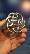 St. Justin Vintage Pewter, Celtic Knotwork Lugh's Knot Big 72mm Brooch, in Box.
