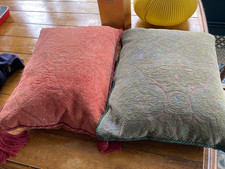 Vintage Laura Ashley Green & Red Brocade Rectangular Cushions x 2 - 45 x 35 cm