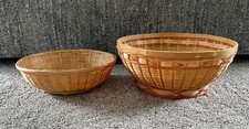 Straw Wicker Rattan Bowl Basket Dish Display Bread Storage x2 Two Round