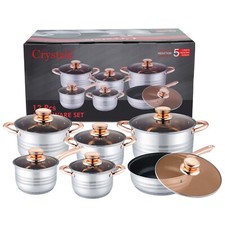 12Pcs Stainless Steel Cookware Set Casserole Stockpot Pot Hob With Glass Lids