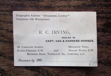c1900 R.C. Irving Cart Van & Harness Horses London Chelsea Equestrian trade card