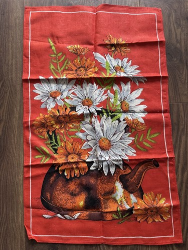 Vintage tea towel with flowers - vintage,