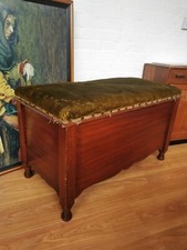 Old Antique Mahogany Blanket Box Coffer Green Velvet Seat 37"W x 22"H x 18.5"D