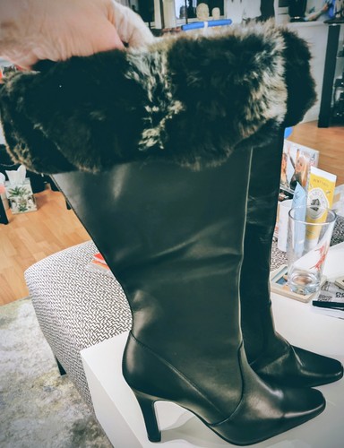Ladies black leather - black, knee