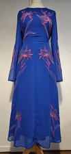 COAST £169 blue embroidered midi party dress sz 12 evening long Wedding guest 