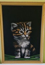 Robert Ixer. Kitten. Acrylic on velvet. Signed.  67cm x 48 cm.