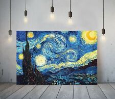 VAN GOGH STARRY NIGHT -FRAMED CANVAS PAINTING WALL ART PICTURE PAPER PRINT-BLUE