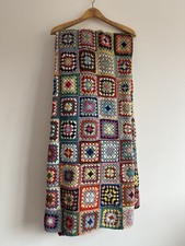 Handmade Vintage 1980’s Crochet Granny Square Blanket Throw Settee Bed Caravan