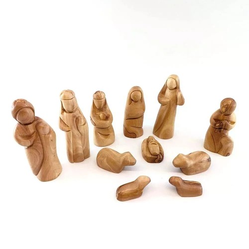 Olive wood faceless nativity - olive,