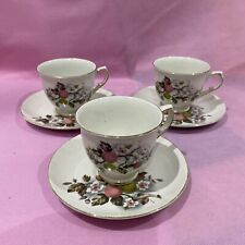 3 X James Kent Old Foley “ Apple Blossom “ Vintage Bone China Cups And Saucers