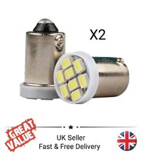 2x White light 12v BA9S LED Bulbs - 8 LEDs - Motorhome Caravan Car Camper Van