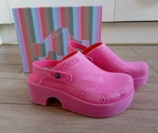 XOCOI Platform Mules Clogs Size 40 UK 7 Bubblegum Pink Slingback Stone Wash VGC