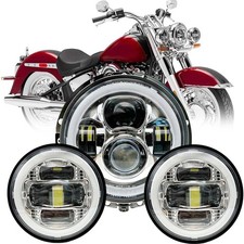 New 7 Inch Motorcycle LED Headlights +4.5" Fog Passing Lights for Street Glide