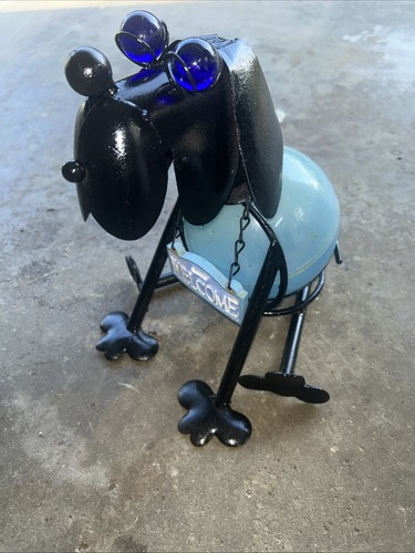 Welcome metal dog statue - welcome,