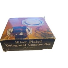 6 pcs Silver Plated Octagonal Coaster Set New Old Stock Boxed Vintage