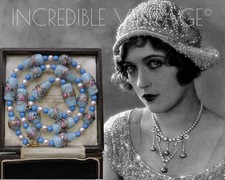 Vintage Venetian Baby Blue Wedding Cake Pearl Beads Necklace Art Deco Bride Gift