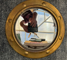 Antique Convex Mirror in Porthole Style Brass Frame, 12 in diameter, for refurb