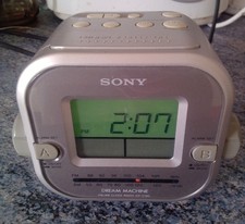Retro Sony Dream Machine AM FM Clock Radio Alarm SILVER ICF-C180 TESTED  WORKING