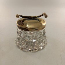 Fostoria Pressed Glass Sugar Cube Jar 3.5" Tongs Lid Vintage Rare Fair