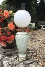 Antique Oil Lamp Celadon Pate Sur Pate Messengers Key Lift Duplex Hinks 