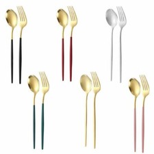 Spoon Fork Set Gold Silver Stainless Steel Cutlery Tableware Dining Kitchen Gift