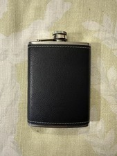 Stainless Steel Hip Flask 8oz Black Woven Leather Look Whiskey Liquor