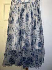 H&M Women's Blue/white Print Chiffon Pleated Skirt (Size UK 10)