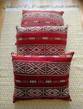 3 Antique Afghan Red Kilim Woollen Hand-woven Floor Cushions