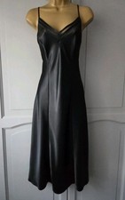 LADIES VTG M&S BLACK SILKY SATIN POLYESTER FULL SLIP SIZE 16