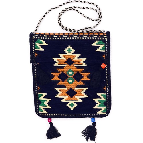Dark navy kilim messenger - navy,