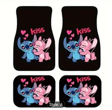 4pcs Disney Stitch & Angel Car Floor Mats | Cute Cartoon Themed, Universal Fit