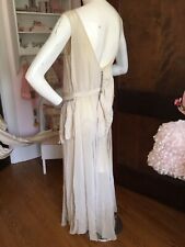 GLAMOROUS Vintage 1920’s Long Gown Ivory Rhinestones Front & Back Wedding DRAMA!