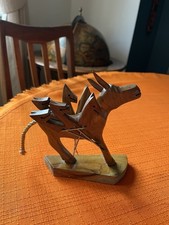 Vintage Hand Carved Olive Wood Donkey/horse With Six Picks/forks