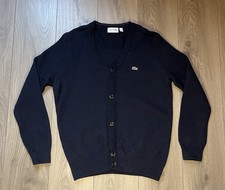 Men’s Lacoste Cardigan Large Size 5 Navy Blue Button Sweater Knit 80s
