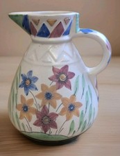 Vintage Art Deco Flaxman Ware Hand Made Floral Jug By Wade Heath, 6 Inches High.