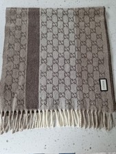 GUCCI GG Brown Cashmere (50%) Wool(50%) Fringe Scarf *AUTHENTIC*