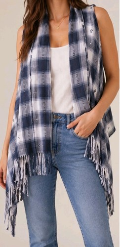 Nwt women plaid fringe - plaid, vest
