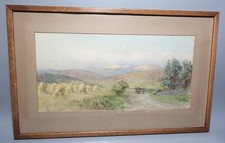 Countryside Watercolour Horse & Cart Rural Landscape Scene 46x29cm Signed 