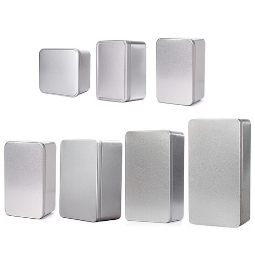 Small silver metal tin - silver,