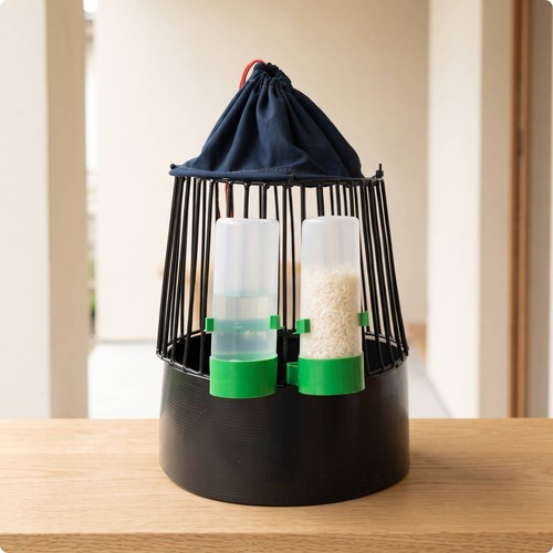 Hanging bird cage with - with, feeders
