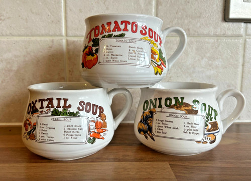 Vintage recipe soup mugs - soup, bowls