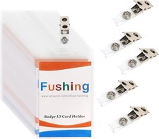 60Pcs Clear Plastic Vertical Name Tags Badge ID Card Holders w Metal Badge Clips