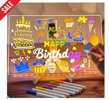 Doodle Glow Drawing Board, Homeandoak Acrylic Led Message Board with 7 Pens UK~