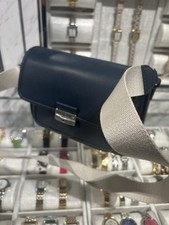 Michael Kors Bradshaw Women Medium Leather Pocket Messenger Crossbody Bag Navy