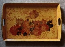 Vtg Tray Painted Wooden Tea