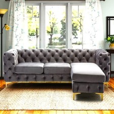 Chaise Sofa Corner Chesterfield Chaise Longue Velvet Settee Lounge Couch Sofa UK