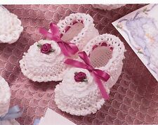 CROCHET BOOTIES~PEARL BEADS/FLOWERS/RIBBON~DMC 10 COTTON~CROCHET PATTERN~(AA 8)